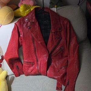 Hysteric Glamour Red Asymmetrical Leather Biker Jacket